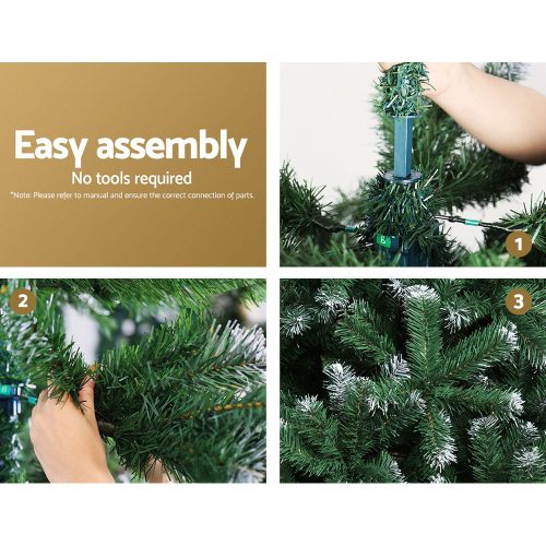 Jingle Jollys Christmas Tree 2.4M Xmas Trees Decorations Snowy Green 1400 Tips