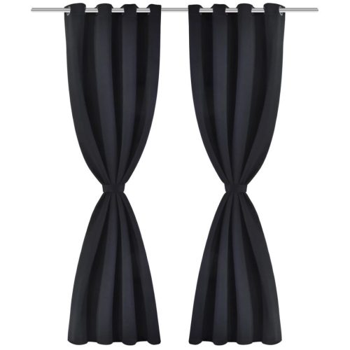 2 pcs Black Blackout Curtains with Metal Rings 135 x 245 cm