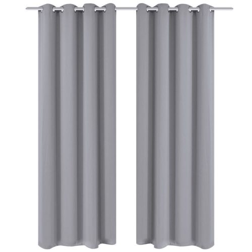 2 pcs Grey Blackout Curtains with Metal Rings 135 x 245 cm