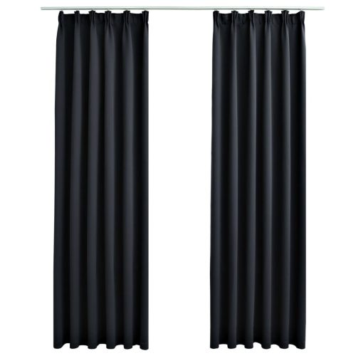 Blackout Curtains with Hooks 2 pcs Black 140×245 cm