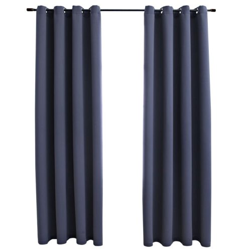 Blackout Curtains with Metal Rings 2 pcs Anthracite 140×245 cm