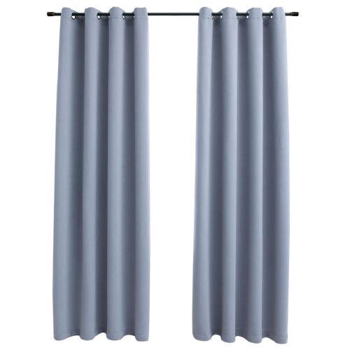 Blackout Curtains with Metal Rings 2 pcs Grey 140×245 cm
