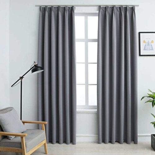 Blackout Curtains with Hooks 2 pcs Grey 140×245 cm