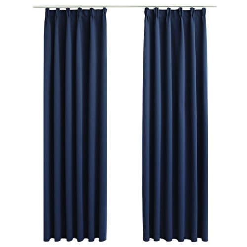Blackout Curtains with Hooks 2 pcs Blue 140×245 cm