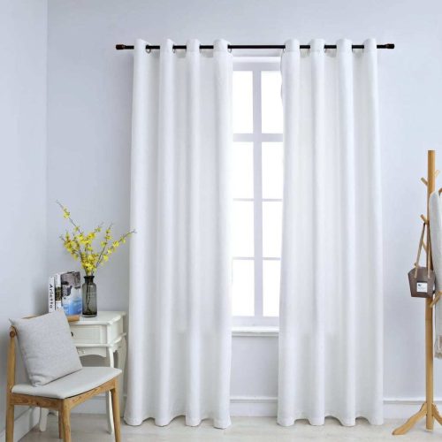 Blackout Curtains with Metal Rings 2 pcs Off White 140×225 cm