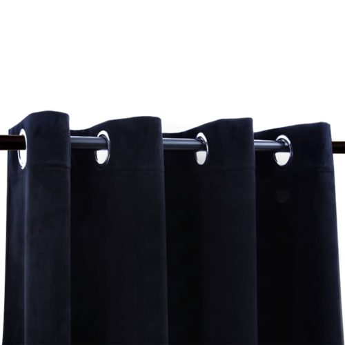 Blackout Curtains with Rings 2 pcs Velvet Black 140×245 cm