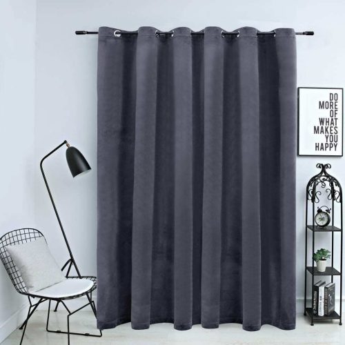 Blackout Curtain with Metal Rings Velvet Anthracite 290×245 cm
