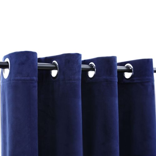 Blackout Curtains with Rings 2 pcs Velvet Dark Blue 140×175 cm