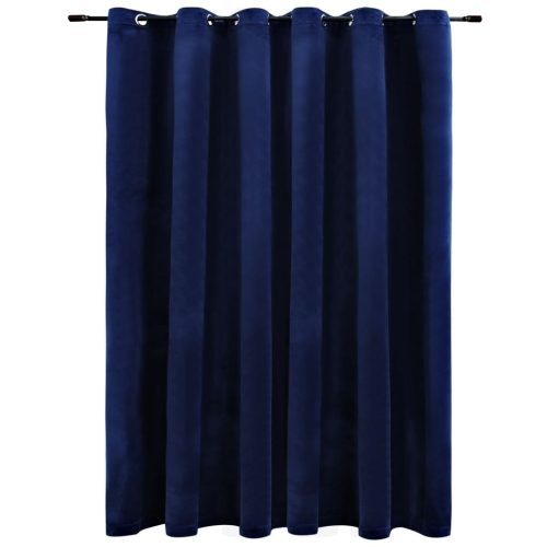 Blackout Curtain with Metal Rings Velvet Dark Blue 290×245 cm