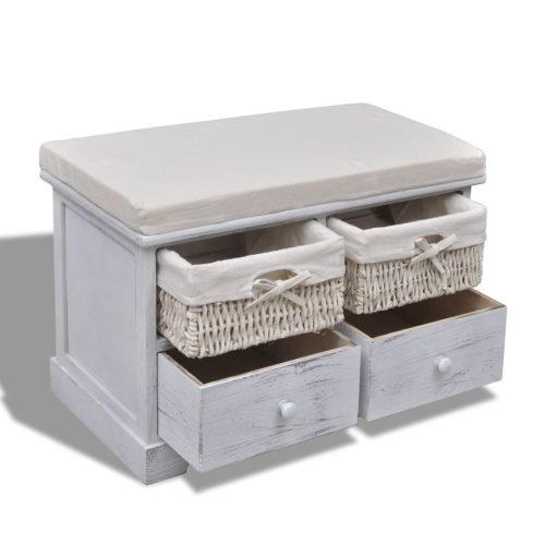 Storage Bench White  62x33x42 cm Paulownia Wood