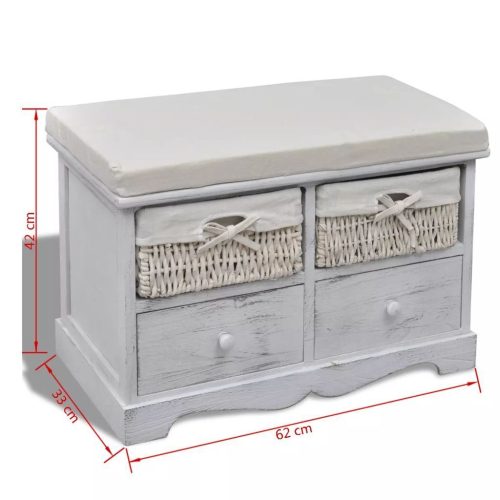 Storage Bench White  62x33x42 cm Paulownia Wood