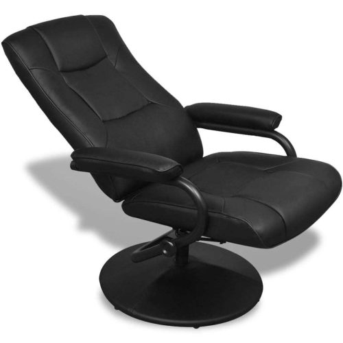 TV Armchair with Footstool Black Faux Leather
