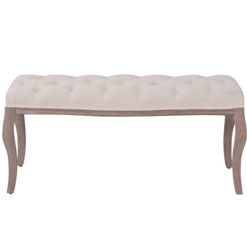 Bench Linen Solid Wood 110x38x48 cm Cream White