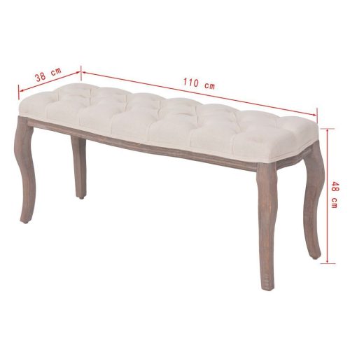 Bench Linen Solid Wood 110x38x48 cm Cream White