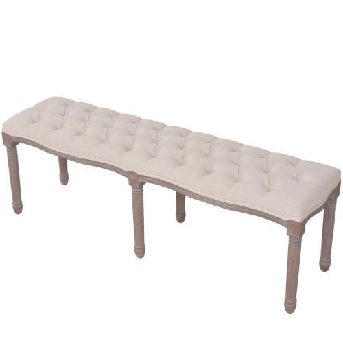 Bench Linen Solid Wood 150x40x48 cm Cream White