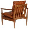 Armchair Brown Real Leather with Acacia Wood