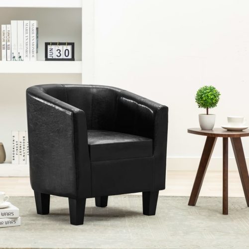 Tub Chair Black Faux Leather