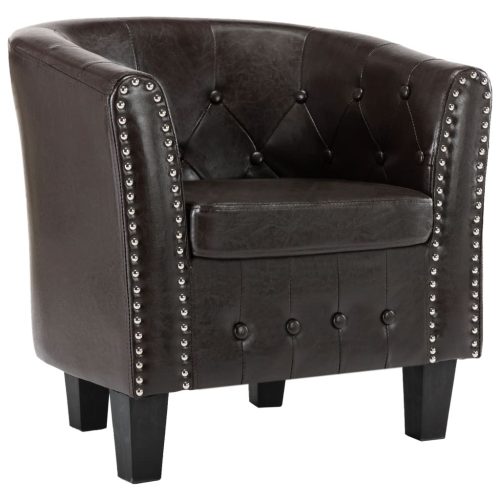 Tub Chair Brown Faux Leather