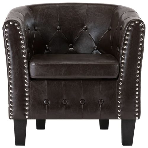 Tub Chair Brown Faux Leather