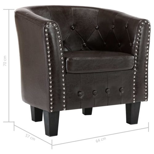 Tub Chair Brown Faux Leather