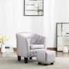 Tub Chair with Footstool Shiny Sliver Faux Leather