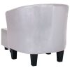 Tub Chair with Footstool Shiny Sliver Faux Leather