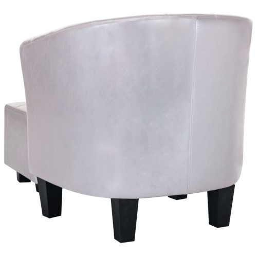 Tub Chair with Footstool Shiny Sliver Faux Leather