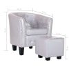 Tub Chair with Footstool Shiny Sliver Faux Leather