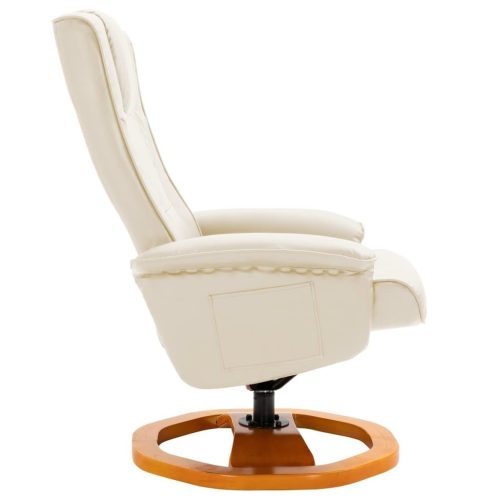 Swivel TV Armchair with Foot Stool Cream Faux Leather