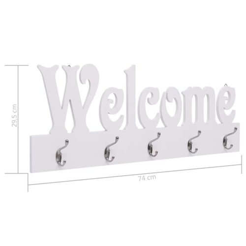 Wall Mounted Coat Rack WELCOME White 74×29.5 cm