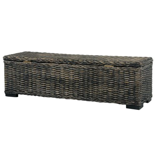 Storage Box 120 cm Black Kubu Rattan and Solid Mango Wood