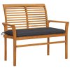 Garden Bench with Anthracite Cushion 112 cm Solid Teak Wood