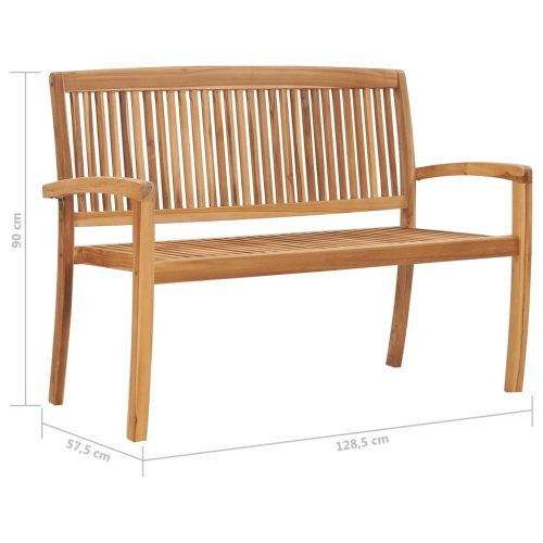 Stacking Garden Bench with Cushion 128.5 cm Solid Teak Wood