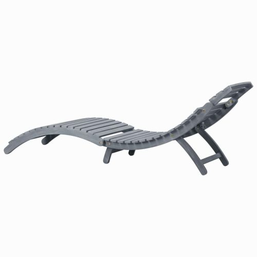Sun Lounger with Cushion Grey Solid Acacia Wood