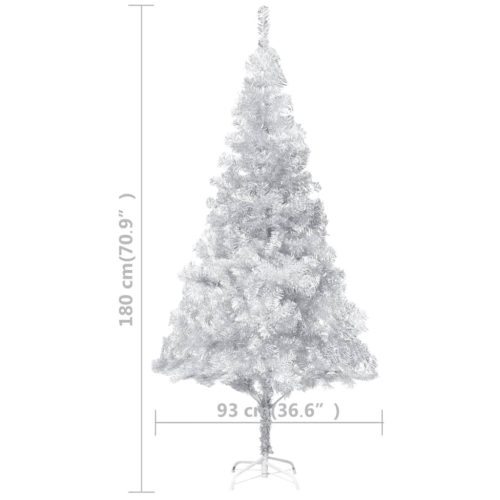 Artificial Christmas Tree with LEDs&Stand 180 cm Silver PET