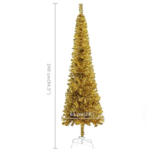 Slim Christmas Tree with LEDs Gold 240 cm