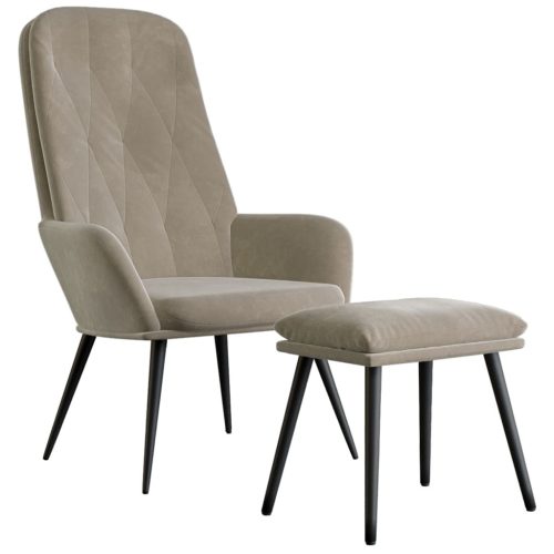 Relaxing Chair with Footstool Light Grey Velvet