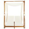 Double Sun Lounger with Curtains & Cushions Solid Acacia Wood