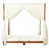 Double Sun Lounger with Curtains & Cushions Solid Acacia Wood