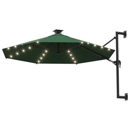 Wall-mounted Parasol with LEDs and Metal Pole 300 cm Green