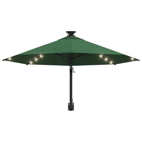 Wall-mounted Parasol with LEDs and Metal Pole 300 cm Green