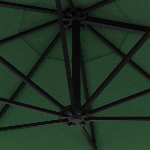 Wall-mounted Parasol with LEDs and Metal Pole 300 cm Green