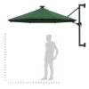 Wall-mounted Parasol with LEDs and Metal Pole 300 cm Green