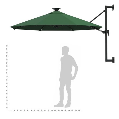 Wall-mounted Parasol with LEDs and Metal Pole 300 cm Green