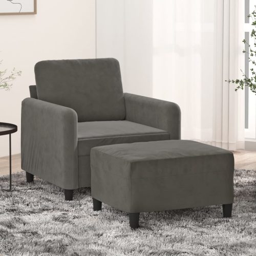 Hessle Sofa Chair with Footstool Dark Grey 60 cm Velvet