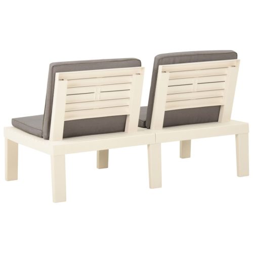 Garden Lounge Bench with Cushion Plastic White