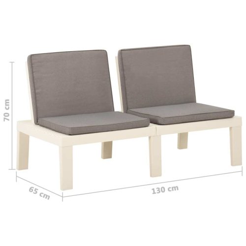 Garden Lounge Bench with Cushion Plastic White