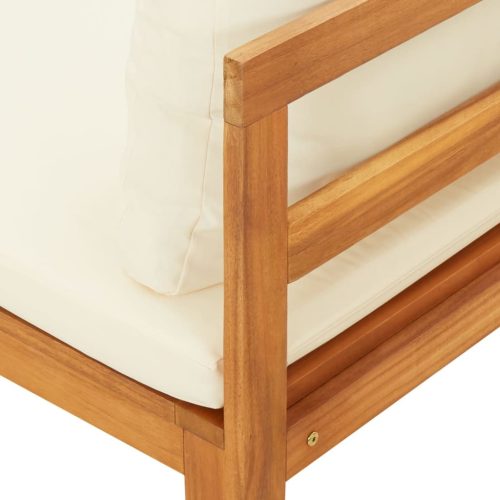 Garden Bench with Table Cream White Cushions Solid Acacia Wood