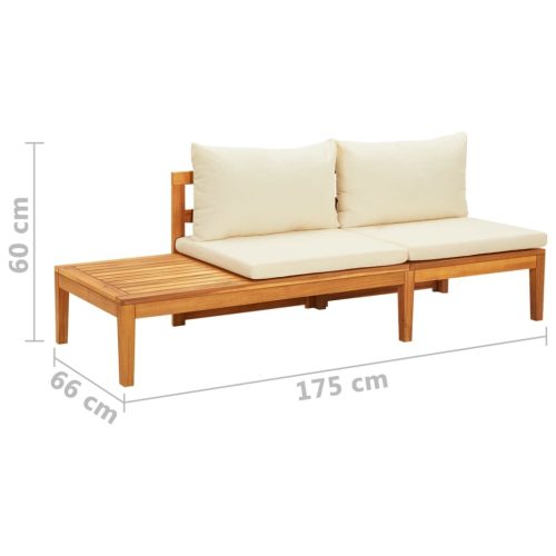 Garden Bench with Table Cream White Cushions Solid Acacia Wood