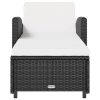 Sun Lounger with Cream White Cushion Poly Rattan Black